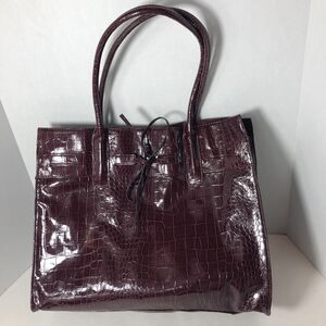 Jessica Simpson Purse Bag Tote Purple Maroon Croc Print Large Shoulder Carry All